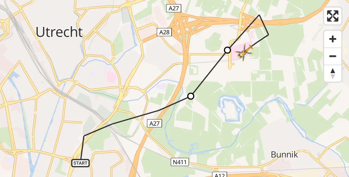 Vluchtroute Traumahelikopter Utrecht - Universitair Medisch Centrum Utrecht, 04 april 2024, 18:05