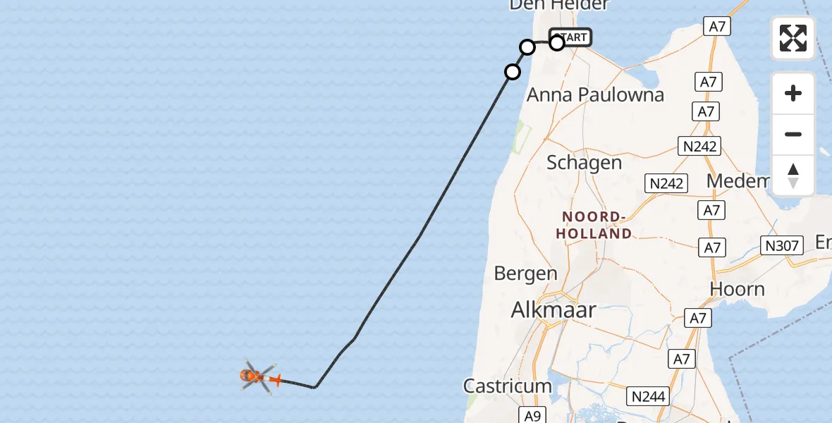 Vluchtroute Kustwachthelikopter Vliegveld De Kooy - , 04 april 2024, 18:31