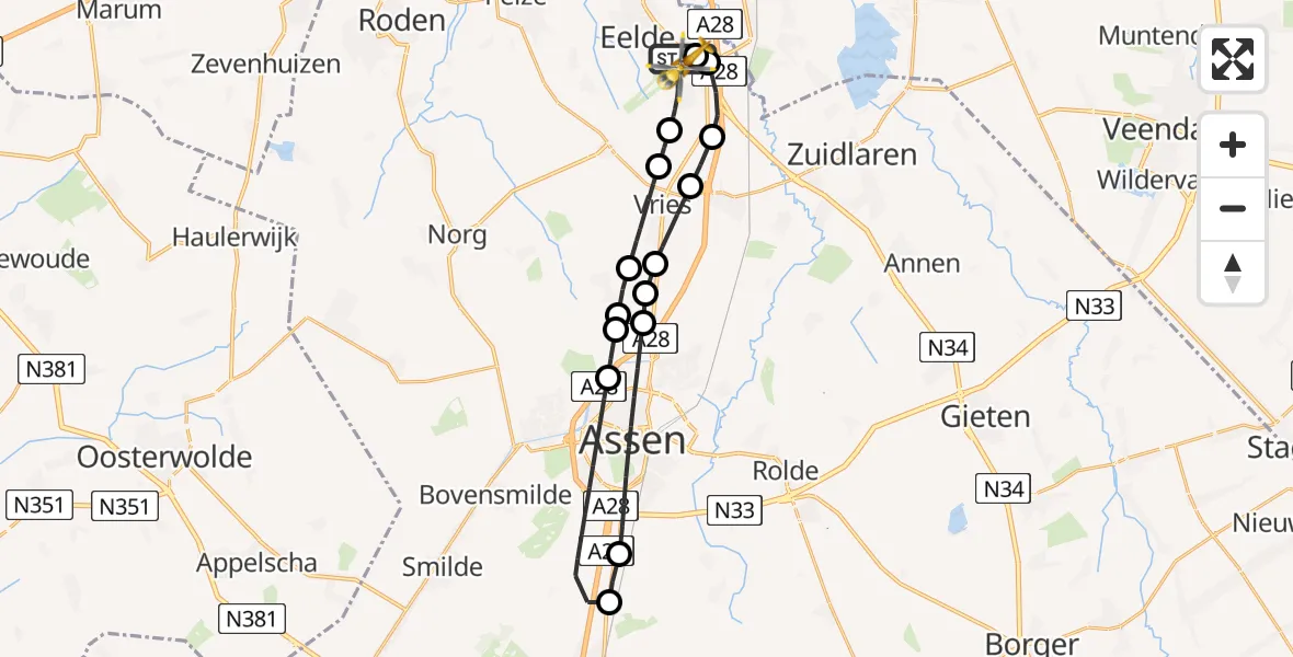 Vluchtroute Traumahelikopter Groningen Airport Eelde - Groningen Airport Eelde, 04 april 2024, 18:58