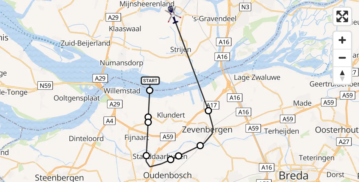 Vluchtroute Politiehelikopter Numansdorp - Maasdam, 04 april 2024, 19:18