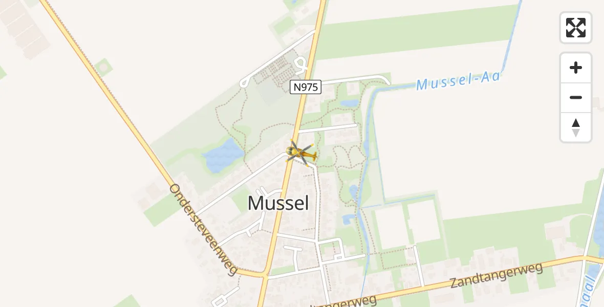 Vluchtroute Traumahelikopter van Mussel naar Mussel