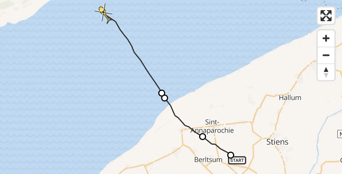 Routekaart van de vlucht: Ambulancehelikopter naar Oosterend, Langhuisterweg