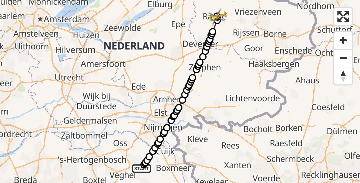 Vluchtroute Traumahelikopter Vliegbasis Volkel - Mariënheem, 04 april 2024, 20:01