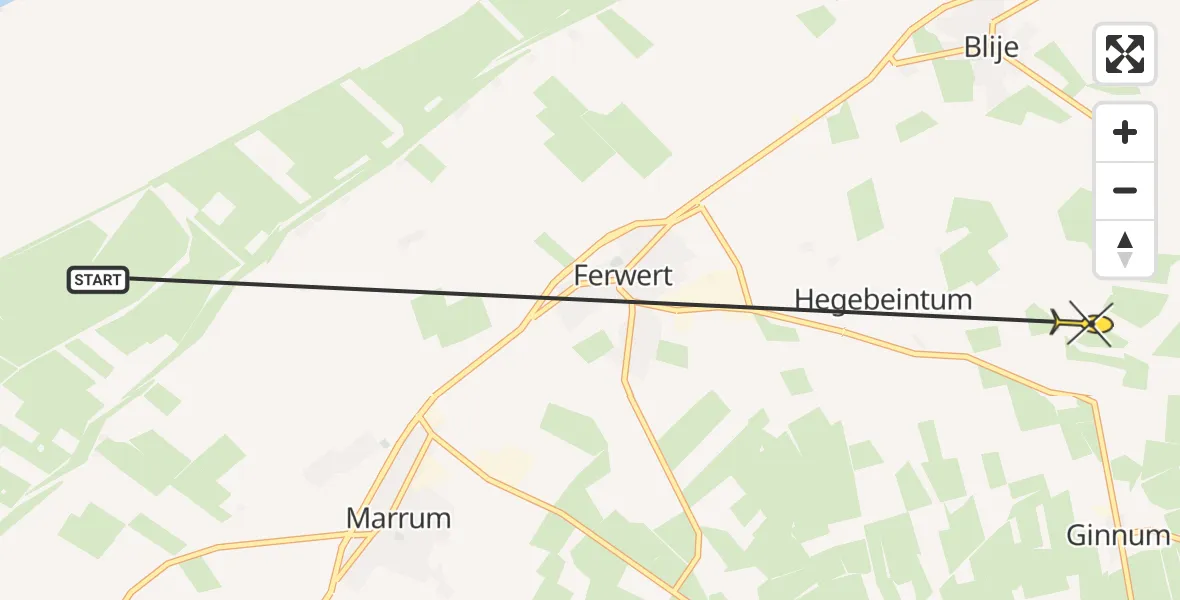 Routekaart van de vlucht: Ambulancehelikopter naar Blije, Easterbeintumerdyk