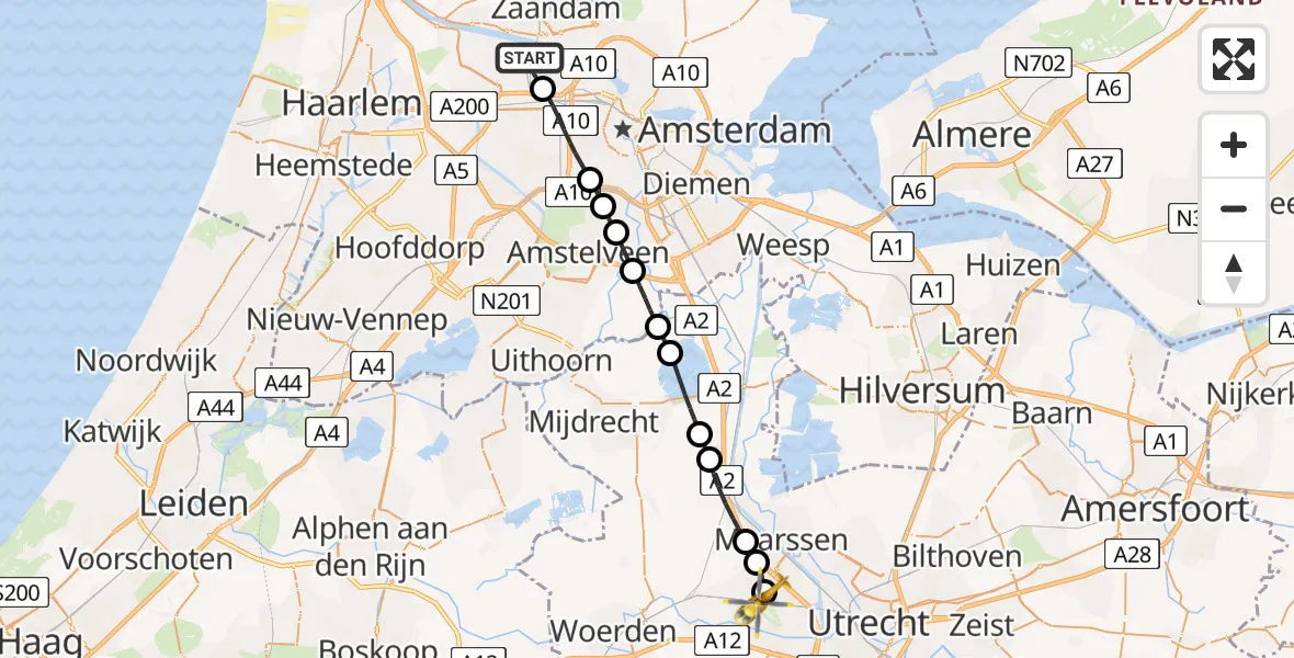 Routekaart van de vlucht: Lifeliner 1 naar Vleuten, Corsicaweg