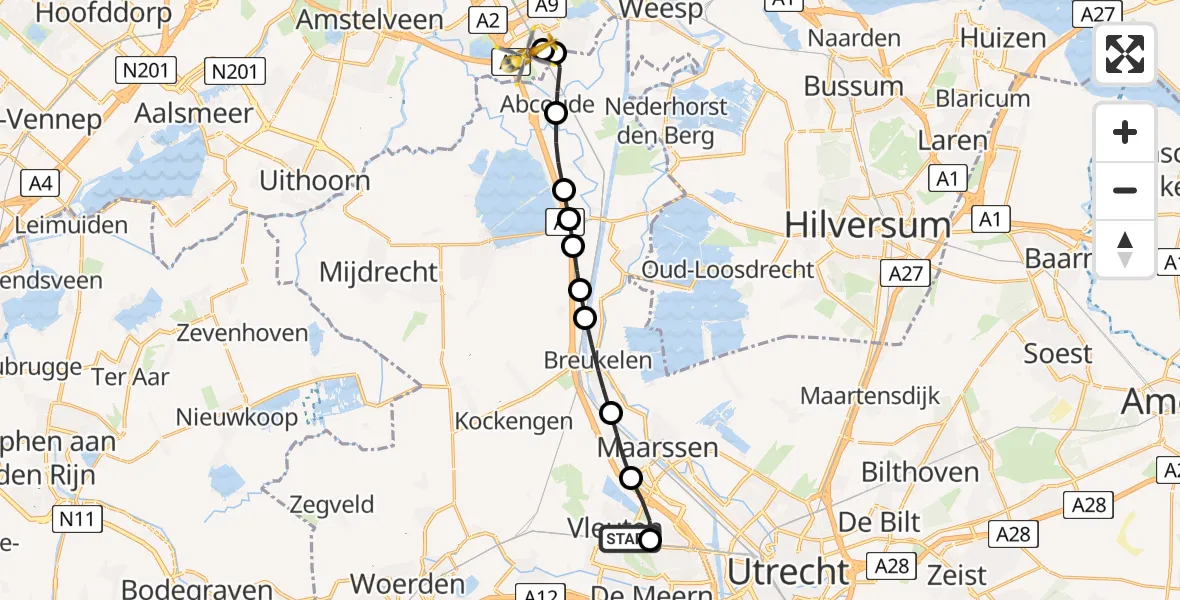 Vluchtroute Traumahelikopter Vleuten - Academisch Medisch Centrum (AMC), 04 april 2024, 23:35