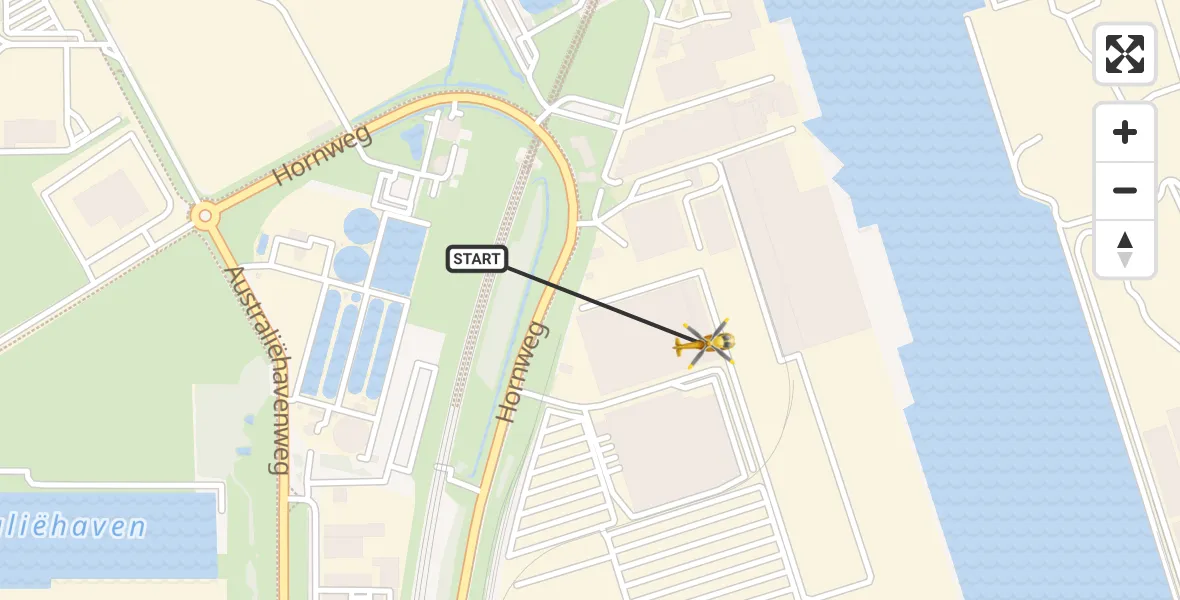 Routekaart van de vlucht: Traumahelikopter naar Amsterdam Heliport, Lipariweg