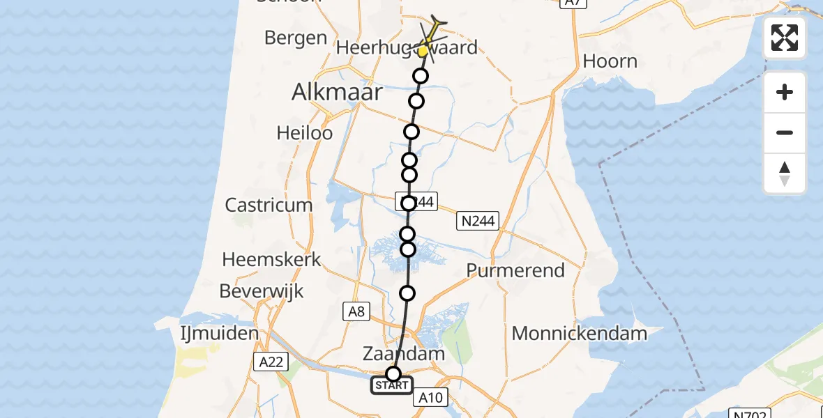 Routekaart van de vlucht: Lifeliner 1 naar Heerhugowaard, Menschikoffstraat