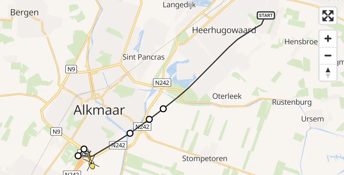 Routekaart van de vlucht: Lifeliner 1 naar Alkmaar, Larixplantsoen