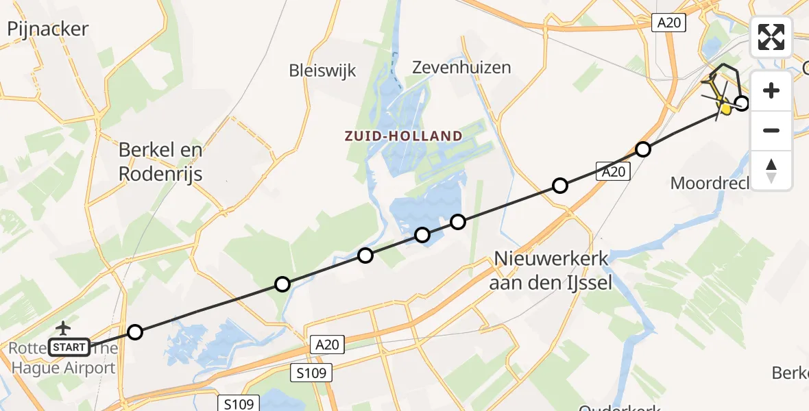 Routekaart van de vlucht: Lifeliner 2 naar Gouda, HSL-Zuid