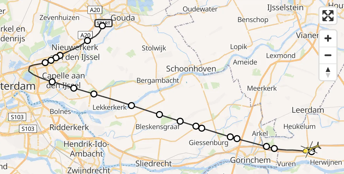 Routekaart van de vlucht: Lifeliner 2 naar Herwijnen, Ambachtweg