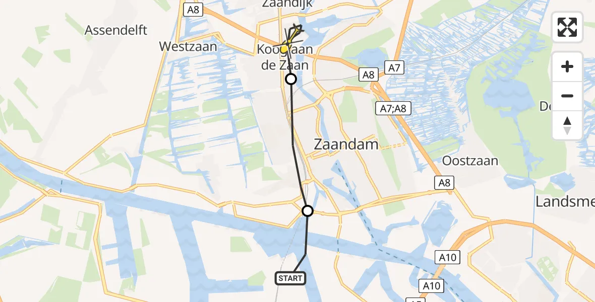 Routekaart van de vlucht: Lifeliner 1 naar Koog aan de Zaan, Cornelis Bruijnzeelweg