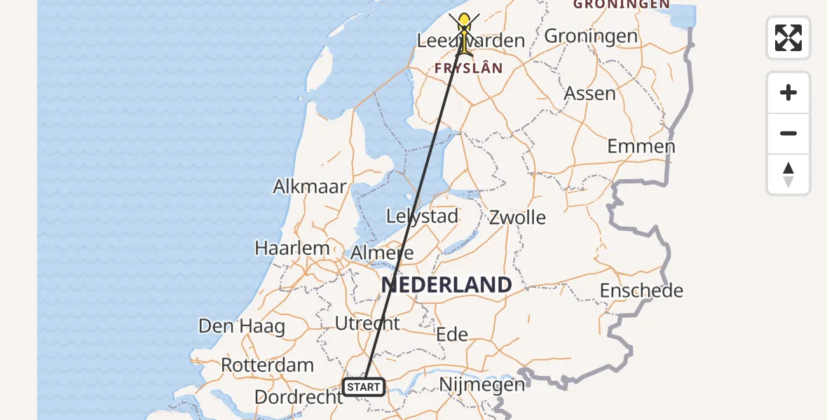 Routekaart van de vlucht: Traumahelikopter naar Vliegbasis Leeuwarden, Keegsdijkje