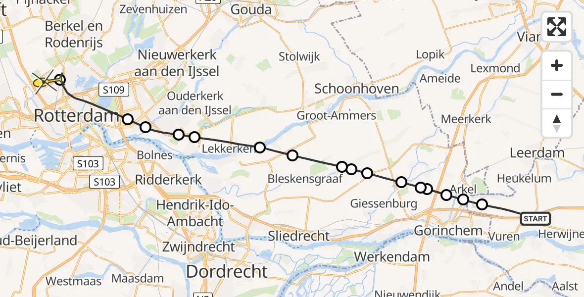 Routekaart van de vlucht: Lifeliner 2 naar Rotterdam The Hague Airport, Leuvense Kweldijk