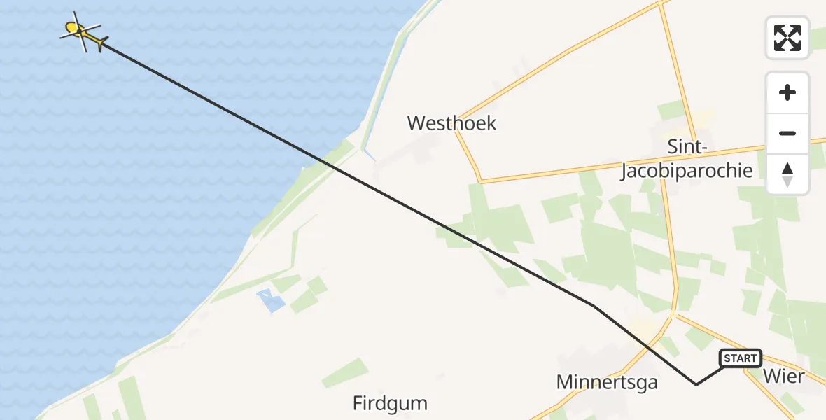 Routekaart van de vlucht: Ambulancehelikopter naar Formerum, Hearewei