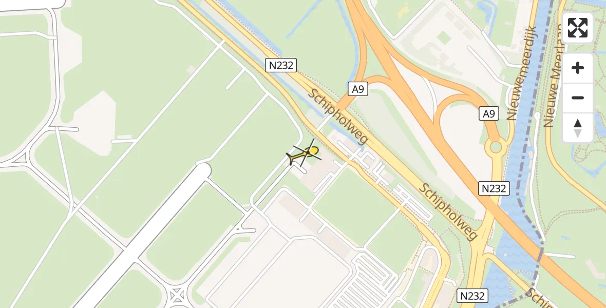 Routekaart van de vlucht: Politiehelikopter naar Schiphol