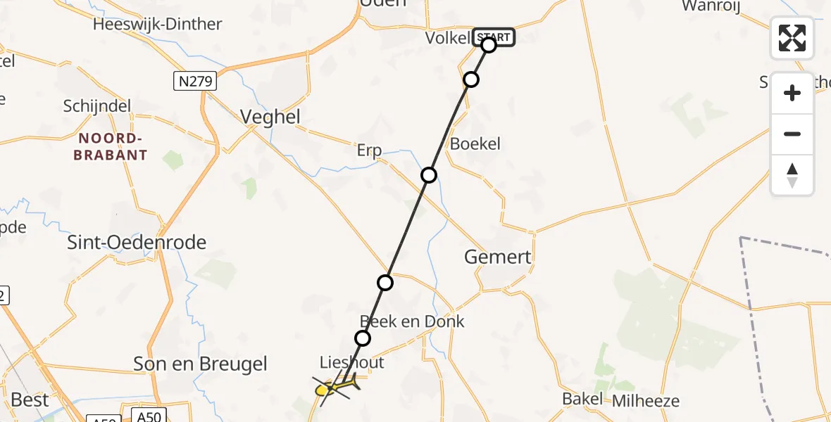 Routekaart van de vlucht: Lifeliner 3 naar Lieshout, Heikantstraat