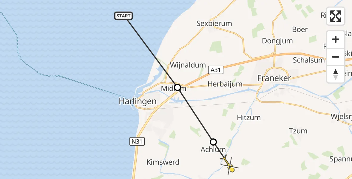 Routekaart van de vlucht: Ambulancehelikopter naar Achlum, Frittemastraat