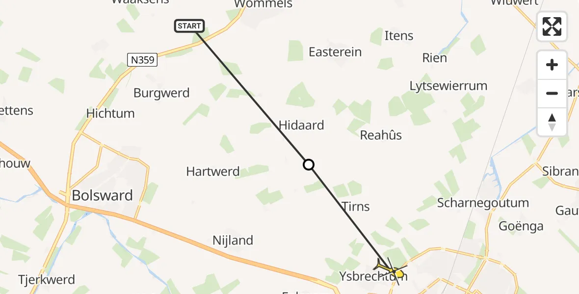 Routekaart van de vlucht: Ambulancehelikopter naar Ysbrechtum, Doniadyk