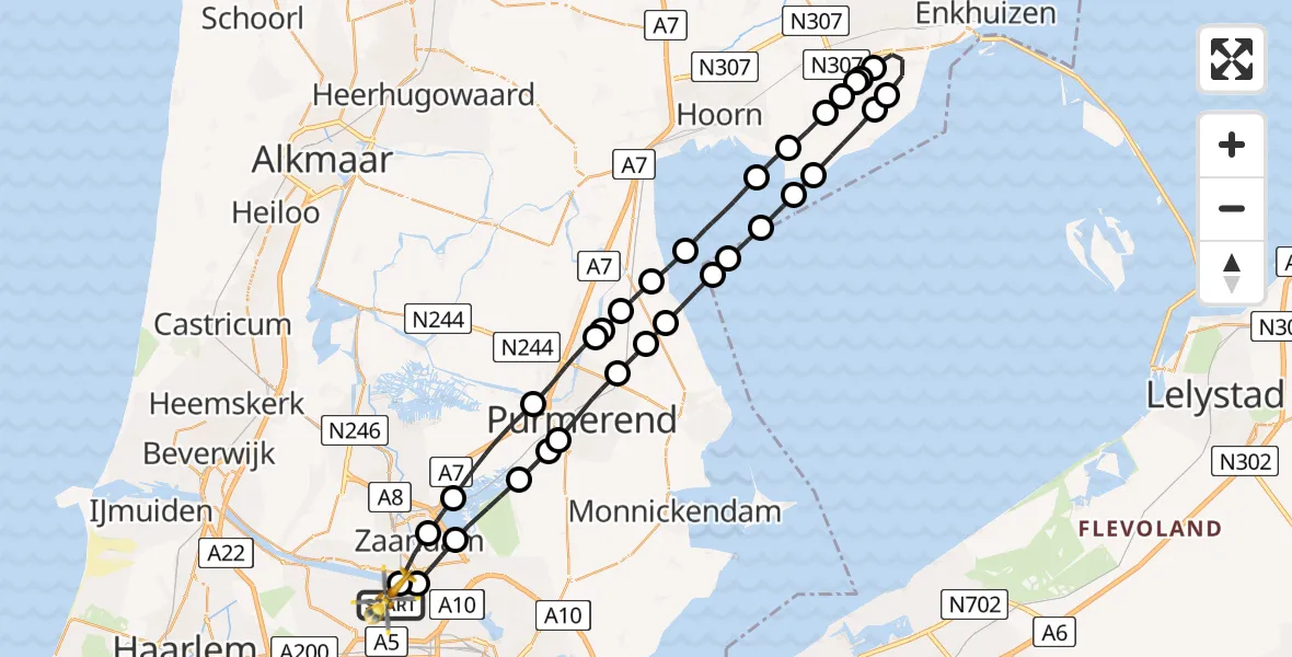 Vluchtroute Traumahelikopter van Amsterdam Heliport naar Amsterdam Heliport