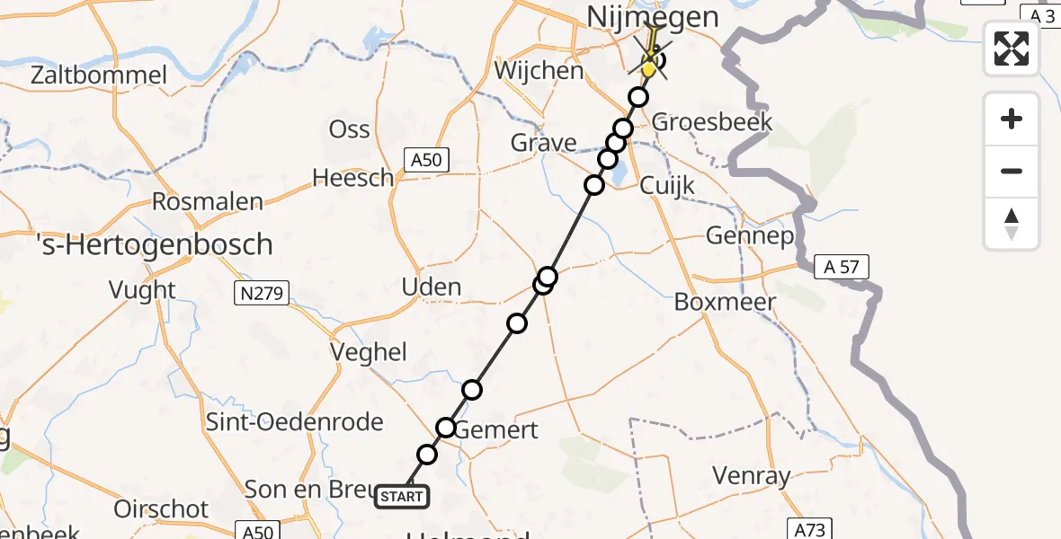 Routekaart van de vlucht: Lifeliner 3 naar Radboud Universitair Medisch Centrum, Beemdkant