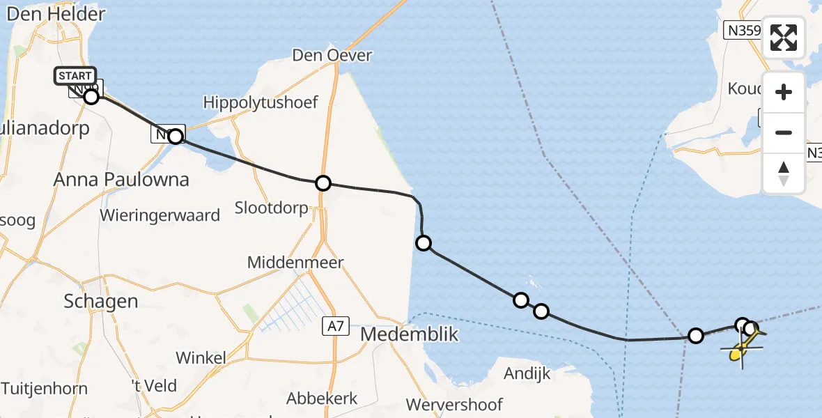 Routekaart van de vlucht: Kustwachthelikopter naar Creil, Scheepmakersweg