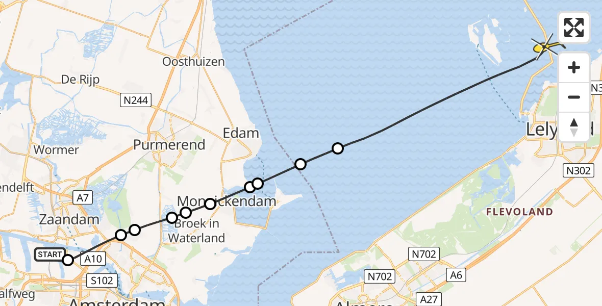 Routekaart van de vlucht: Lifeliner 1 naar Lelystad, Kompasweg