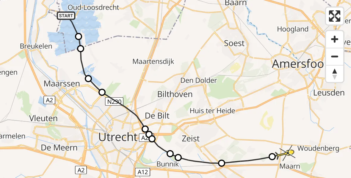 Routekaart van de vlucht: Politieheli naar Maarn, Herenweg