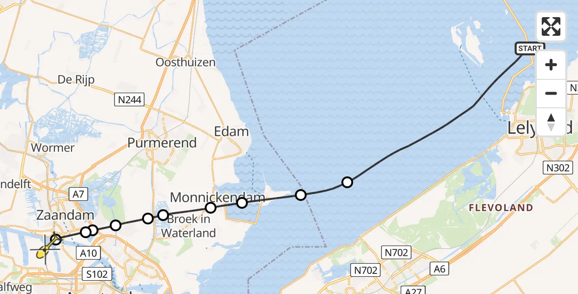 Routekaart van de vlucht: Lifeliner 1 naar Amsterdam Heliport, Capriweg