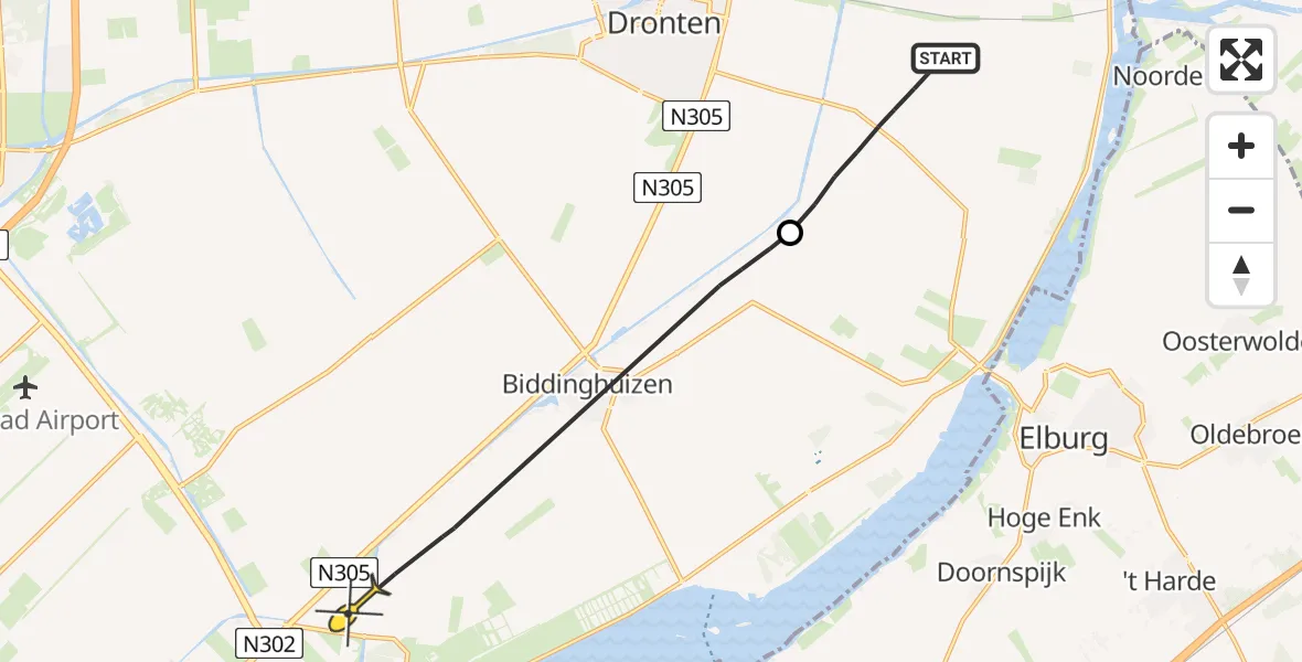 Routekaart van de vlucht: Politieheli naar Biddinghuizen, Hondweg