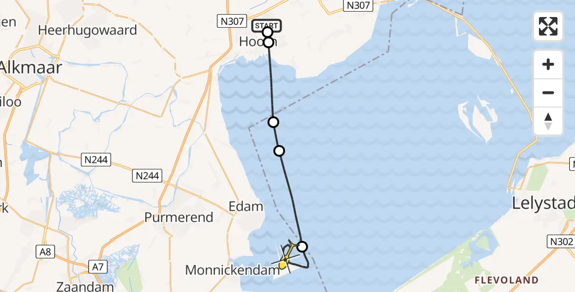 Routekaart van de vlucht: Kustwachthelikopter naar Marken, Betsy Perk