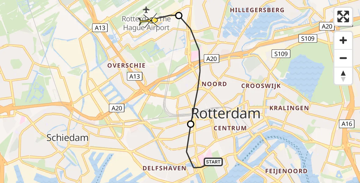 Routekaart van de vlucht: Lifeliner 2 naar Rotterdam The Hague Airport, Nieuwe Binnenweg