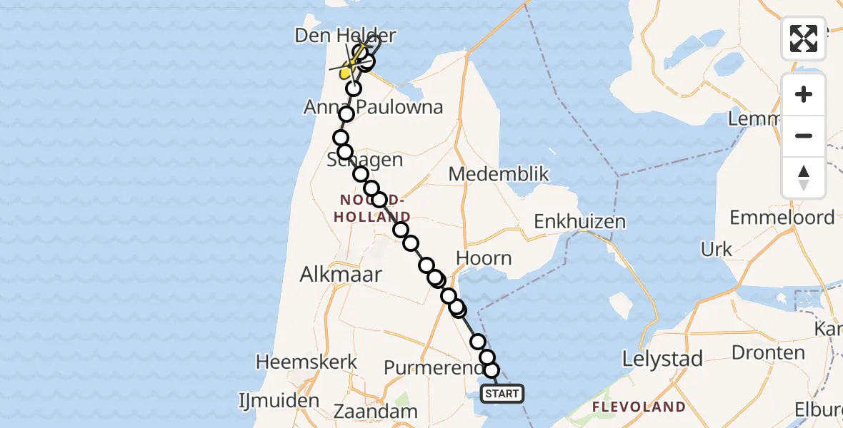 Routekaart van de vlucht: Kustwachthelikopter naar Vliegveld De Kooy, Luchthavenweg