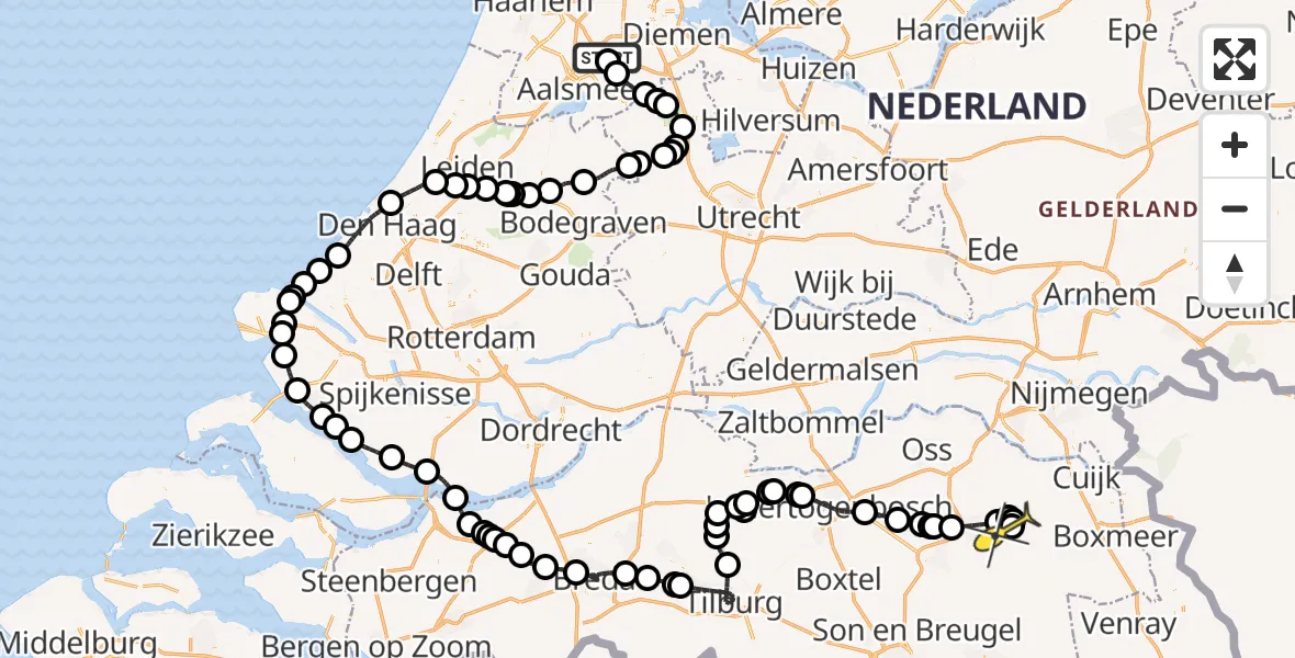 Routekaart van de vlucht: Politieheli naar Vliegbasis Volkel, Mr. Jac. Takkade