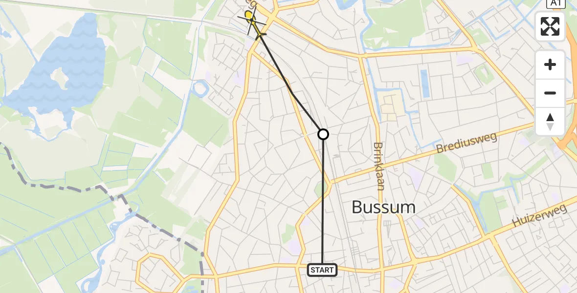 Routekaart van de vlucht: Politiehelikopter naar Naarden, Thorbeckelaan