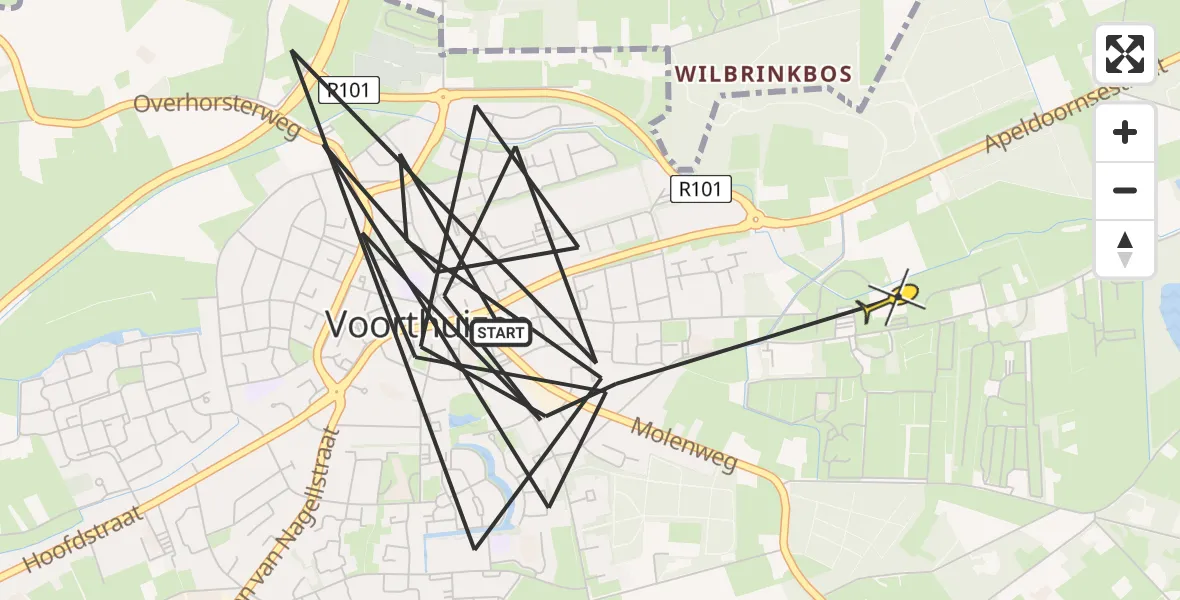Vluchtroute Politiehelikopter van Voorthuizen naar Voorthuizen