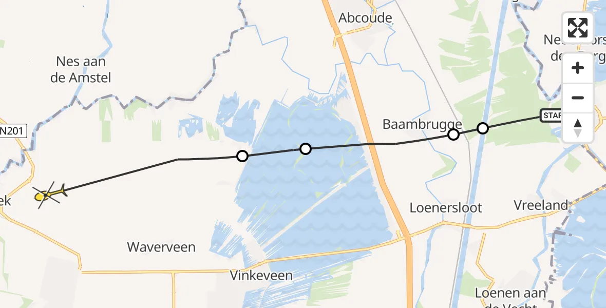 Routekaart van de vlucht: Politieheli naar Mijdrecht, Oostkanaaldijk
