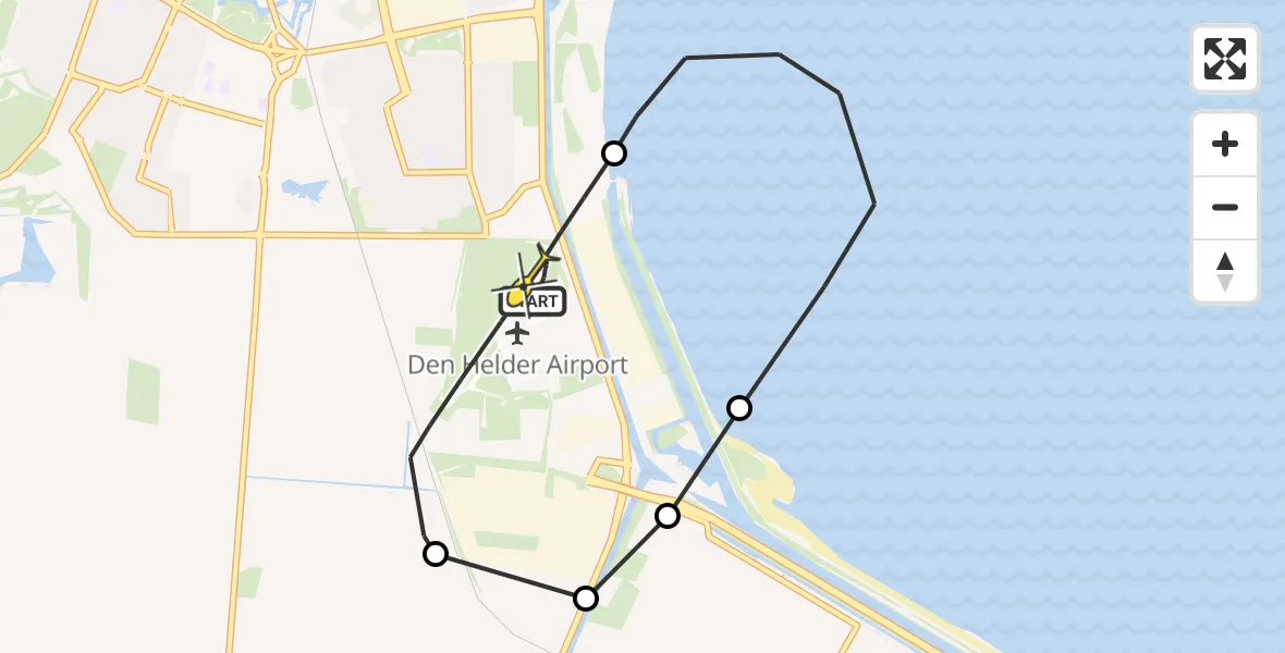 Routekaart van de vlucht: Kustwachthelikopter naar Vliegveld De Kooy, Luchthavenweg