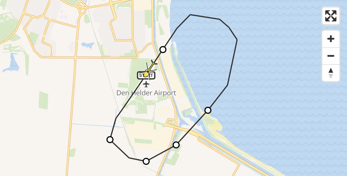 Routekaart van de vlucht: Kustwachthelikopter naar Vliegveld De Kooy, Korte Vliet