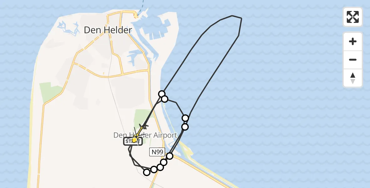 Routekaart van de vlucht: Kustwachthelikopter naar Vliegveld De Kooy, Scheepmakersweg