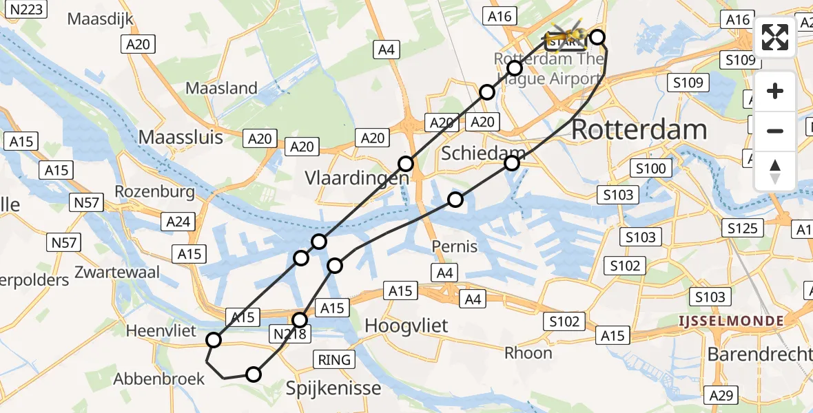 Vluchtroute Traumahelikopter Rotterdam The Hague Airport - Rotterdam The Hague Airport, 05 april 2024, 15:23