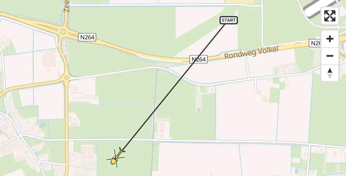Routekaart van de vlucht: Traumahelikopter naar Volkel, Rechtestraat
