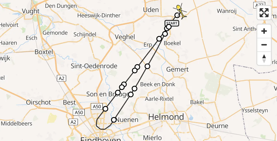 Routekaart van de vlucht: Lifeliner 3 naar Vliegbasis Volkel, Biesthoek