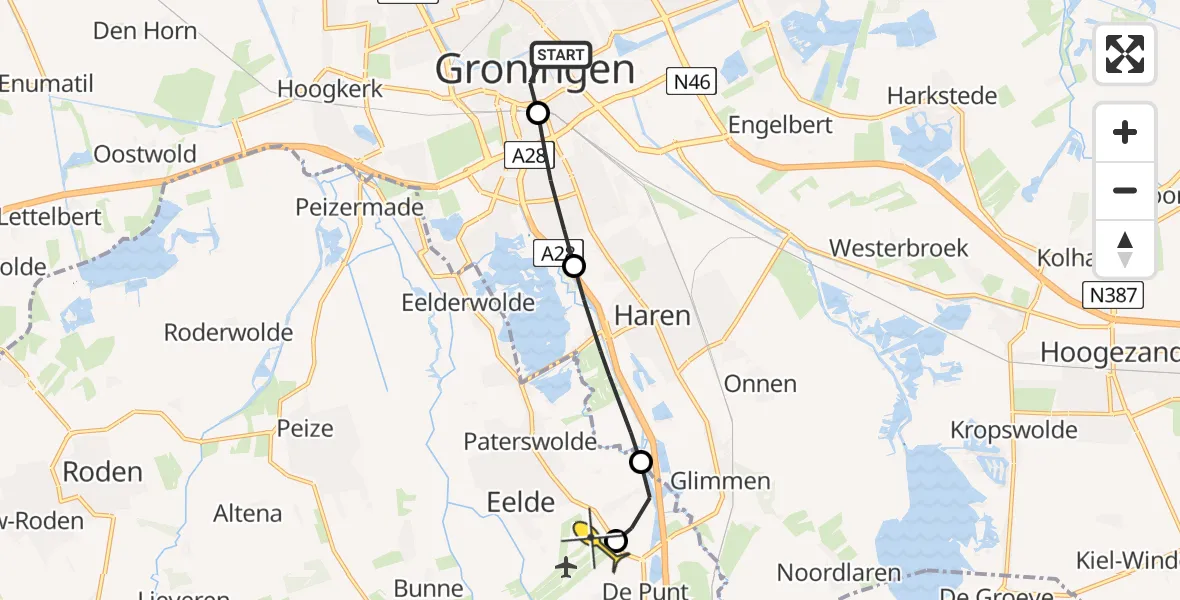 Routekaart van de vlucht: Lifeliner 4 naar Groningen Airport Eelde, Pelsterstraat