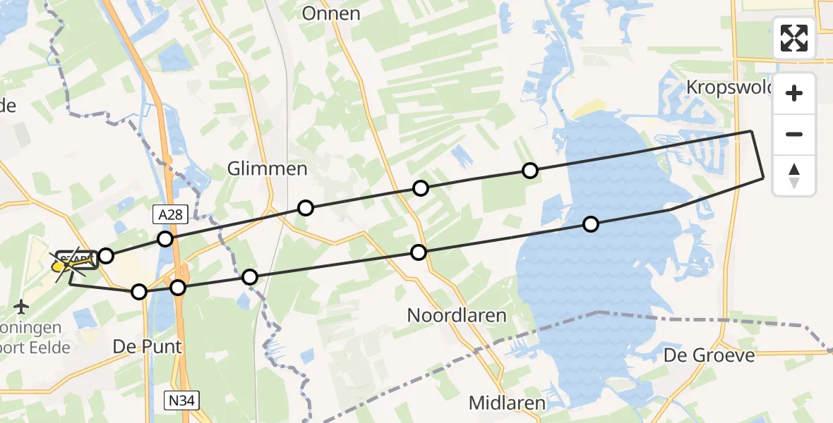 Routekaart van de vlucht: Lifeliner 4 naar Groningen Airport Eelde, De Punt