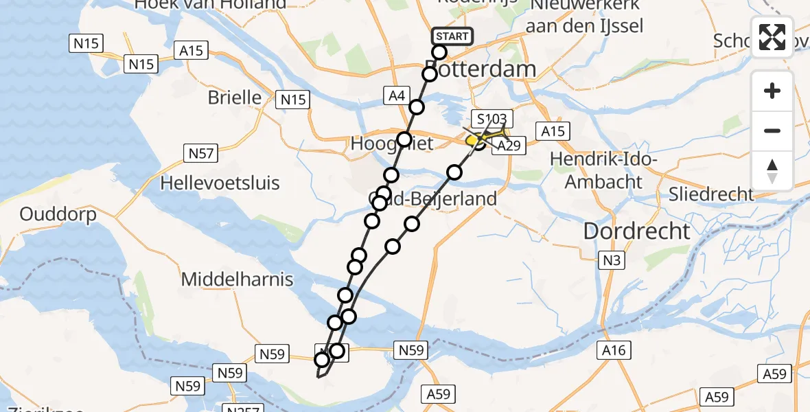 Routekaart van de vlucht: Lifeliner 2 naar Rotterdam, Rhijnsburgstraat