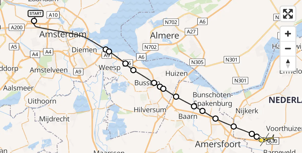 Routekaart van de vlucht: Lifeliner 1 naar Terschuur, Nieuw-Zeelandweg