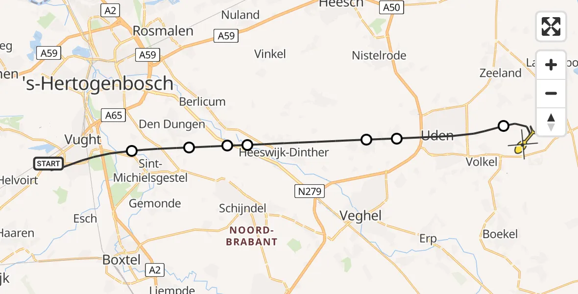Routekaart van de vlucht: Lifeliner 3 naar Vliegbasis Volkel, Haagwinde
