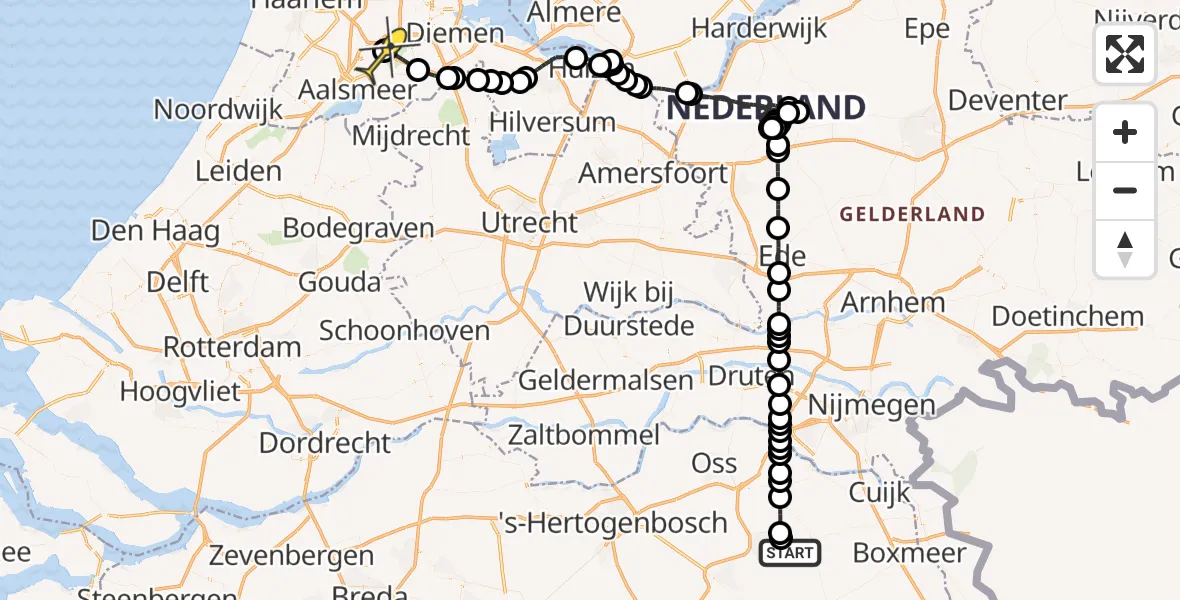 Routekaart van de vlucht: Politieheli naar Schiphol, Jagersveld