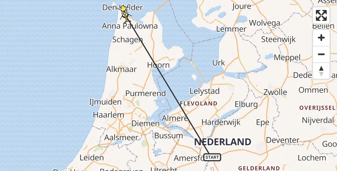 Routekaart van de vlucht: Traumahelikopter naar Vliegveld De Kooy, Luchthavenweg